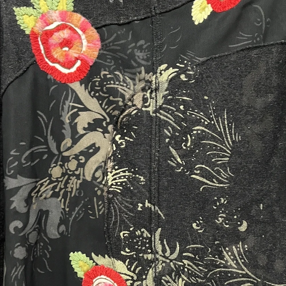 One Girl Who Black Floral Embroidered Full Front Zip Sweater - Size Small